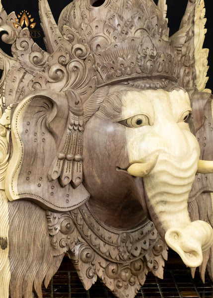 Hand-Carved Balinese Ganesha Mask | Hibiscus Wood Wall Decor