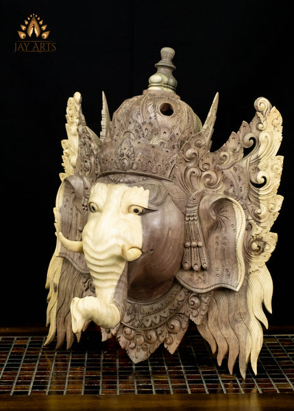 Hand-Carved Balinese Ganesha Mask | Hibiscus Wood Wall Decor