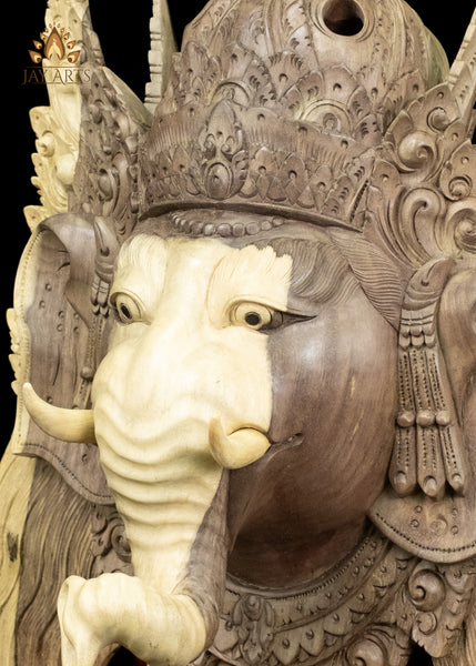 Hand-Carved Balinese Ganesha Mask | Hibiscus Wood Wall Decor