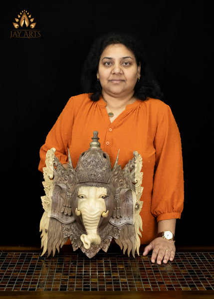 Hand-Carved Balinese Ganesha Mask | Hibiscus Wood Wall Decor