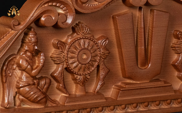 Vaishnava Symbols Wood Carving 8" x 25" Wood Wall Panel