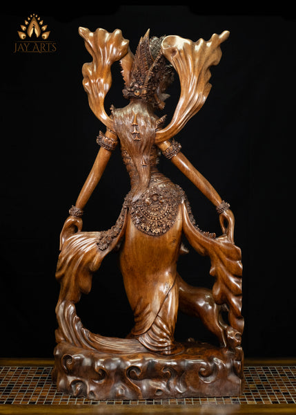 42" Sita with the Leaping Golden Deer | Hand-Carved Balinese Mahogany Masterpiece