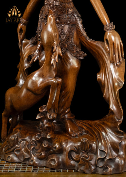 42" Sita with the Leaping Golden Deer | Hand-Carved Balinese Mahogany Masterpiece