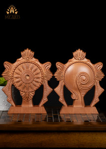 10" Vaishnava Symbols Chakra and Conch Wood Carving Set