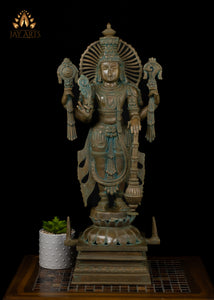 27” Bronze Standing Vishnu with Gada - Lost-Wax Method Sculpture