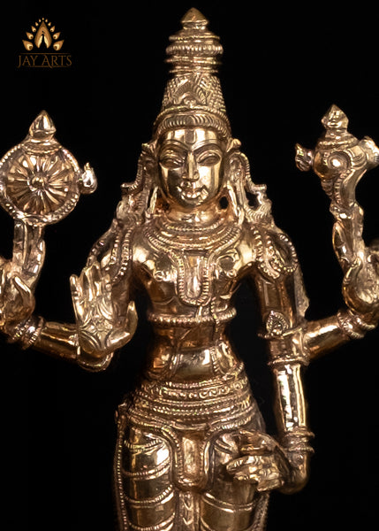 Lord Vishnu with Sri Devi and Bhu Devi 9.75" Panchaloha Bronze Vishnu Idol