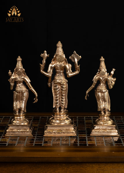 Lord Vishnu with Sri Devi and Bhu Devi 9.75" Panchaloha Bronze Vishnu Idol