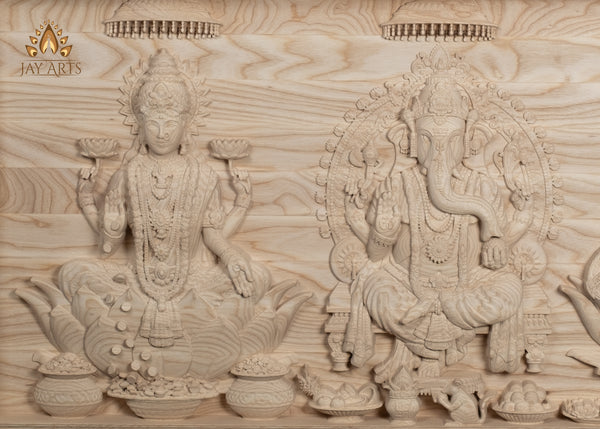 Copy of Custom Order - The Divine Trinities - Ganesh, Lakshmi and Saraswati Wood Carving 35-5/16” Wide x 18-11/16” Height