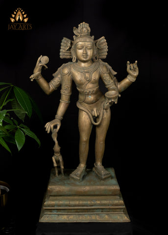 30" Bronze Bhikshatana Shiva Lost-Wax Method Sculpture