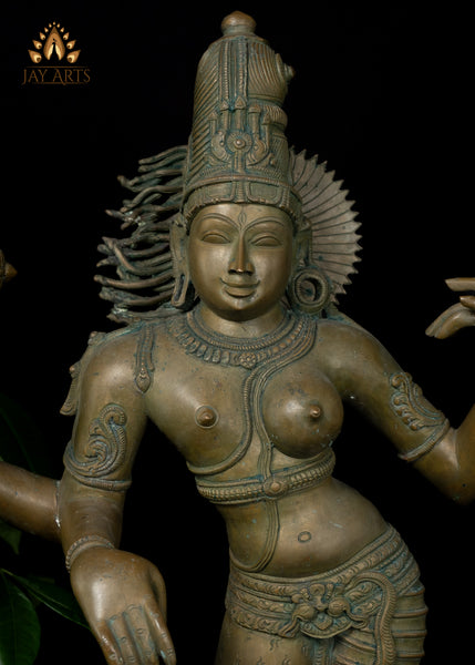 30" Bronze Ardhanarishvara - A Composite Deity of Shiva Parvathi Lost-Wax Method Sculpture