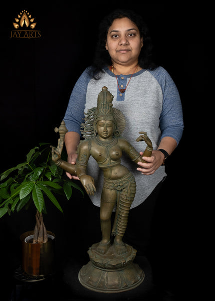 30" Bronze Ardhanarishvara - A Composite Deity of Shiva Parvathi Lost-Wax Method Sculpture