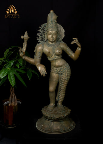 30" Bronze Ardhanarishvara - A Composite Deity of Shiva Parvathi Lost-Wax Method Sculpture