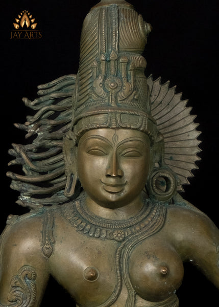 30" Bronze Ardhanarishvara - A Composite Deity of Shiva Parvathi Lost-Wax Method Sculpture