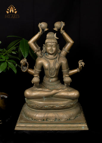 24” Bronze Mrityunjaya Shiva Lost-Wax Method Sculpture Shiva as the Destroyer of Death