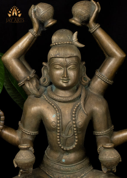 24” Bronze Mrityunjaya Shiva Lost-Wax Method Sculpture Shiva as the Destroyer of Death
