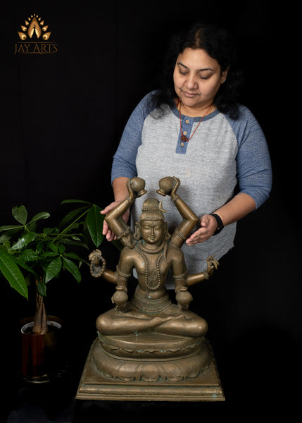 24” Bronze Mrityunjaya Shiva Lost-Wax Method Sculpture Shiva as the Destroyer of Death