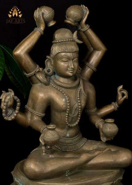 24” Bronze Mrityunjaya Shiva Lost-Wax Method Sculpture Shiva as the Destroyer of Death