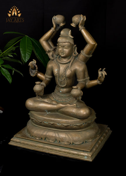 24” Bronze Mrityunjaya Shiva Lost-Wax Method Sculpture Shiva as the Destroyer of Death