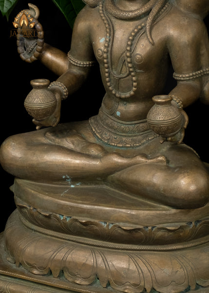 24” Bronze Mrityunjaya Shiva Lost-Wax Method Sculpture Shiva as the Destroyer of Death