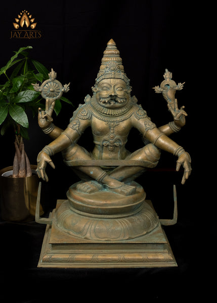 24” Bronze Yoga Narasimha seated in Utkutika Asana, a yogic posture Lost-Wax Method Sculpture