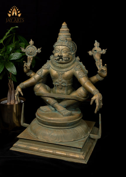 24” Bronze Yoga Narasimha seated in Utkutika Asana, a yogic posture Lost-Wax Method Sculpture