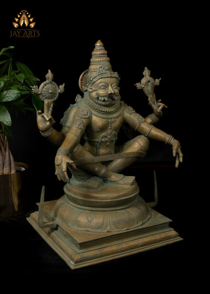 24” Bronze Yoga Narasimha seated in Utkutika Asana, a yogic posture Lost-Wax Method Sculpture