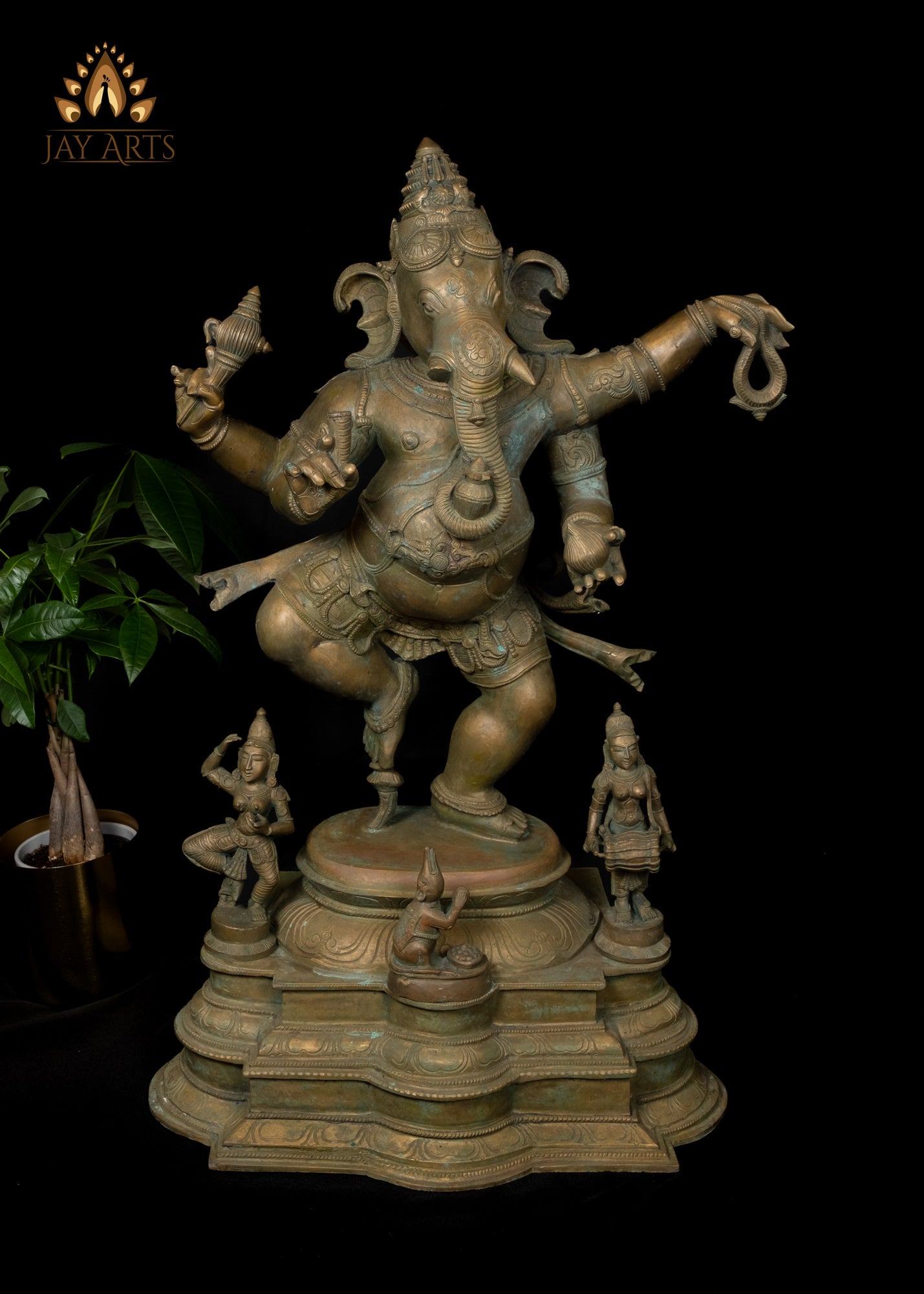 34” Bronze Dancing Ganesha (Nartana Ganapati) Lost-Wax Method Sculpture