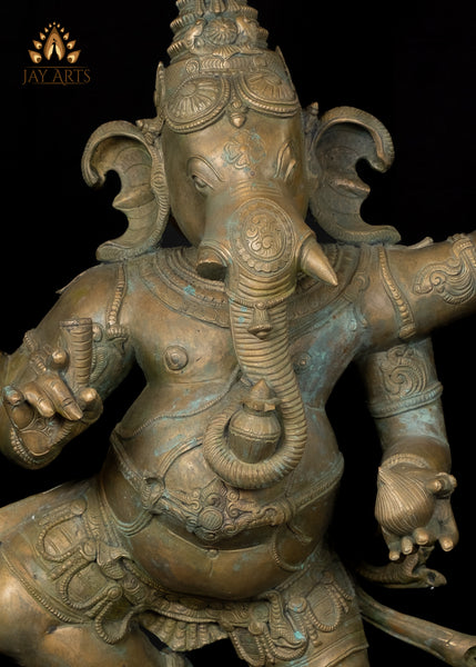34” Bronze Dancing Ganesha (Nartana Ganapati) Lost-Wax Method Sculpture