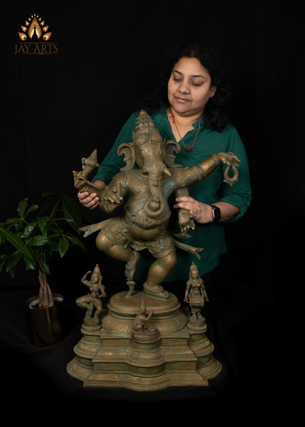 34” Bronze Dancing Ganesha (Nartana Ganapati) Lost-Wax Method Sculpture