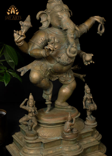 34” Bronze Dancing Ganesha (Nartana Ganapati) Lost-Wax Method Sculpture