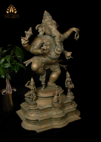 34” Bronze Dancing Ganesha (Nartana Ganapati) Lost-Wax Method Sculpture