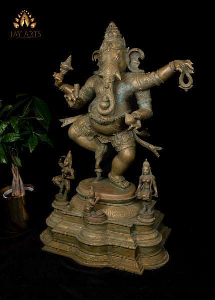 34” Bronze Dancing Ganesha (Nartana Ganapati) Lost-Wax Method Sculpture