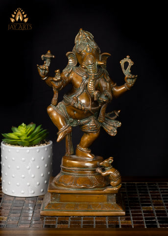 13" Dancing Ganapati (Nartana Ganesh) Brass Statue