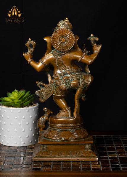 13" Dancing Ganapati (Nartana Ganesh) Brass Statue