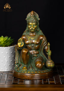 10" Brass Hanuman in Abhaya Mudra