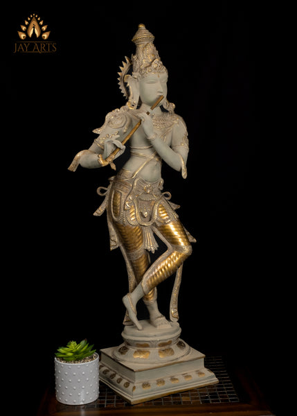 34" Brass Kesava Statue - Krishna, the Ultimate God Svayam Bhagwan