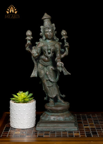 17" Brass Standing Goddess Lakshmi in a Graceful Posture - Hindu Goddess of Wealth