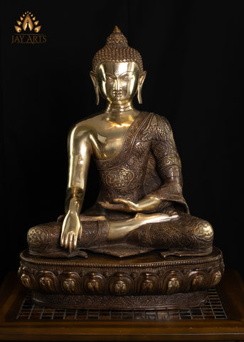 21" Brass Buddha in Earth Witness Gesture (Bhumisparsha Mudra)