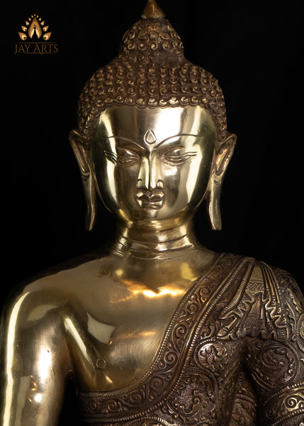 21" Brass Buddha in Earth Witness Gesture (Bhumisparsha Mudra)