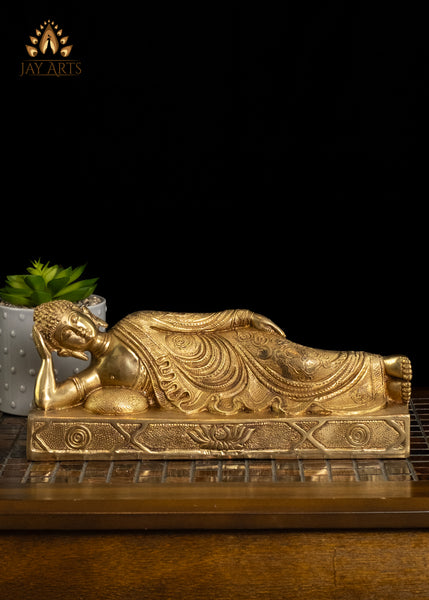 12" Resting Buddha Brass Statue