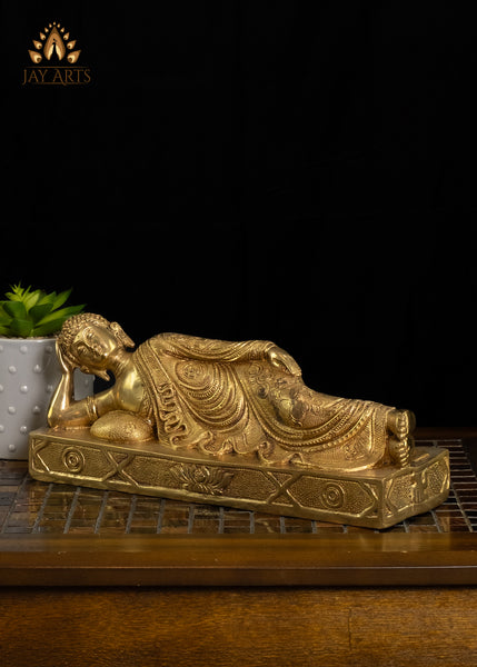 12" Resting Buddha Brass Statue