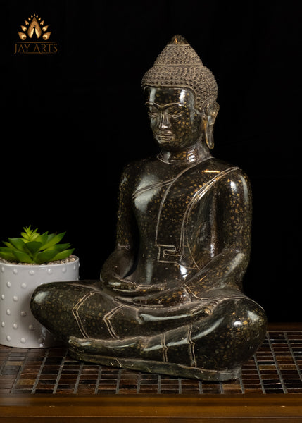 15" Antique Khmer Style Buddha in Meditation - Beautiful Bronze Buddha From Cambodia