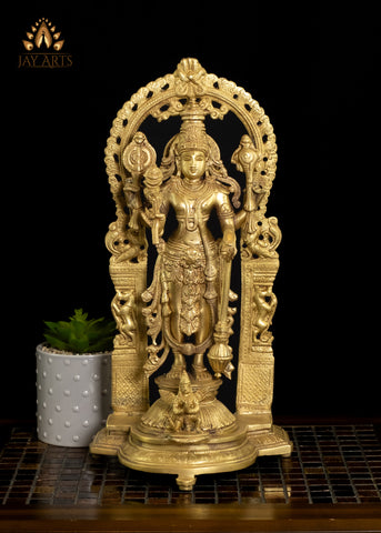 Lord Vishnu with Prabhavali 16" - Brass Statue