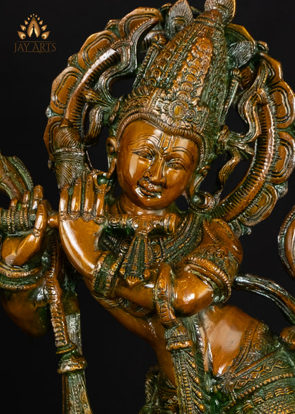 22" Brass Tribhanga Krishna Playing Flute