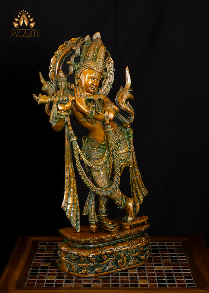 22" Brass Tribhanga Krishna Playing Flute