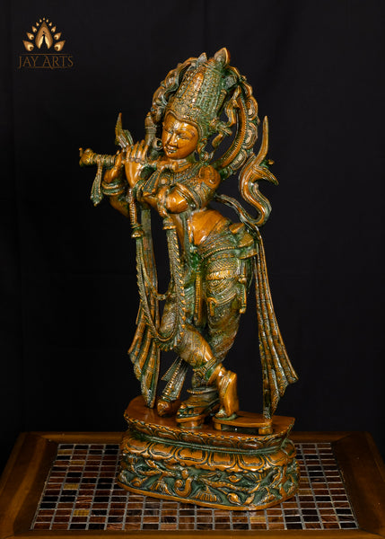 22" Brass Tribhanga Krishna Playing Flute