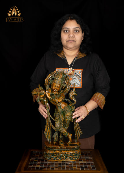 22" Brass Tribhanga Krishna Playing Flute
