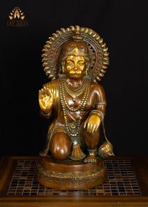 19" Brass Anjaneya in Abhaya Mudra - Blessing Hanuman Statue