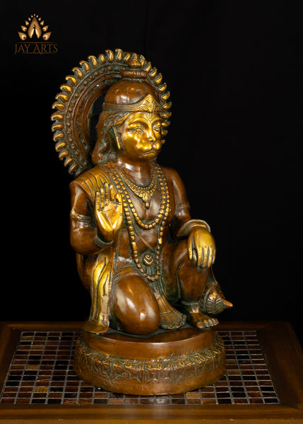 19" Brass Anjaneya in Abhaya Mudra - Blessing Hanuman Statue