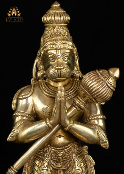 15” Brass Standing Hanuman (Anjaneya) in Anjali mudra